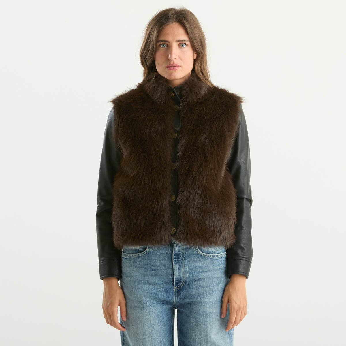 Twinset chiodo nero con ecopelliccia marrone