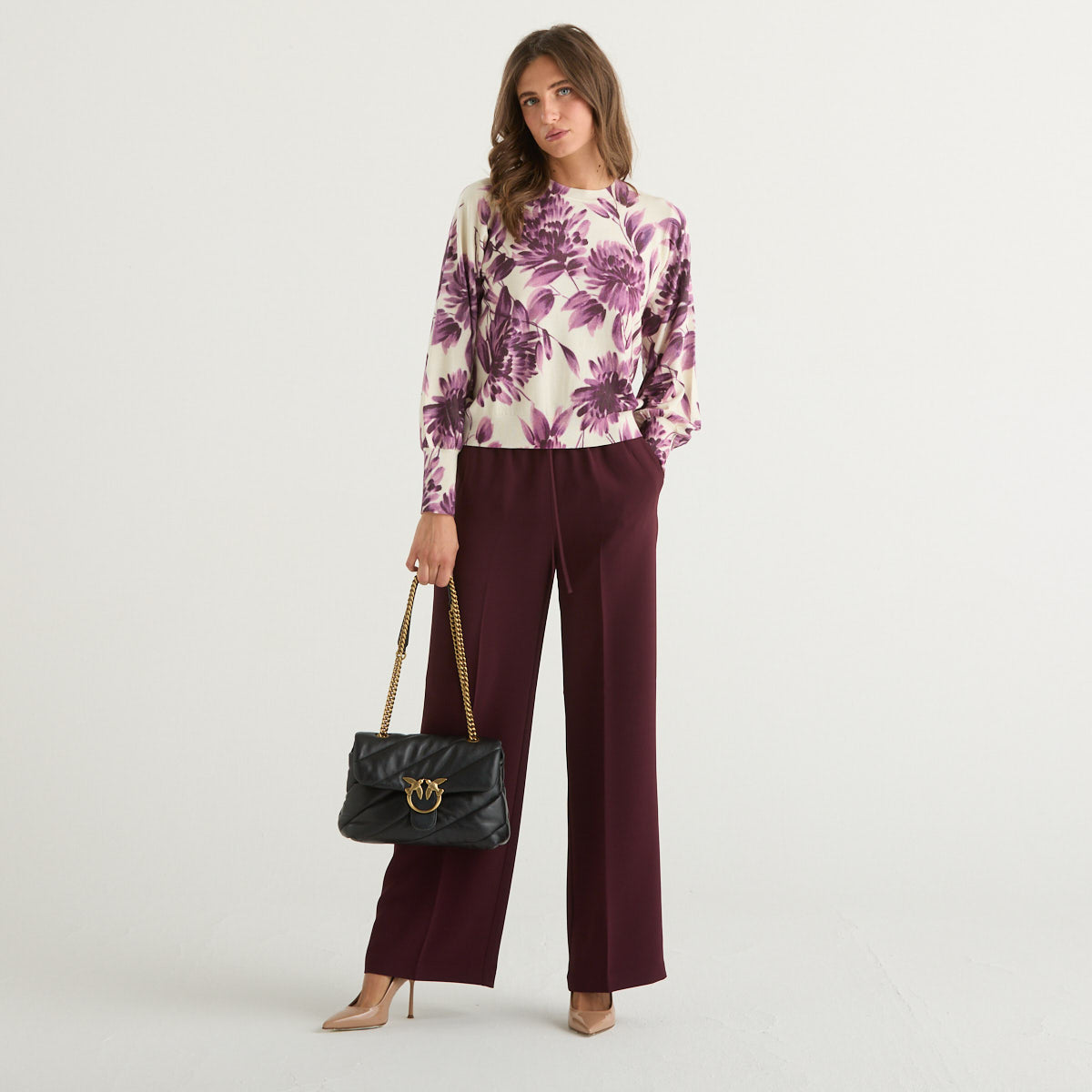 Twinset pantalone a palazzo in tessuto bordeaux