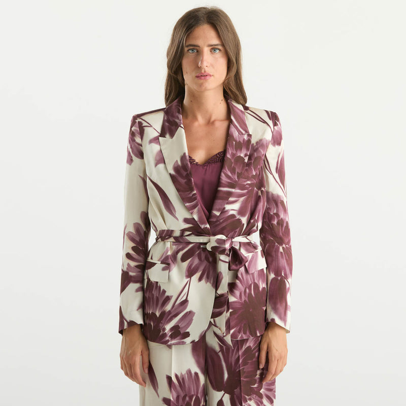 Twinset giacca monopetto in fantasia bordeaux