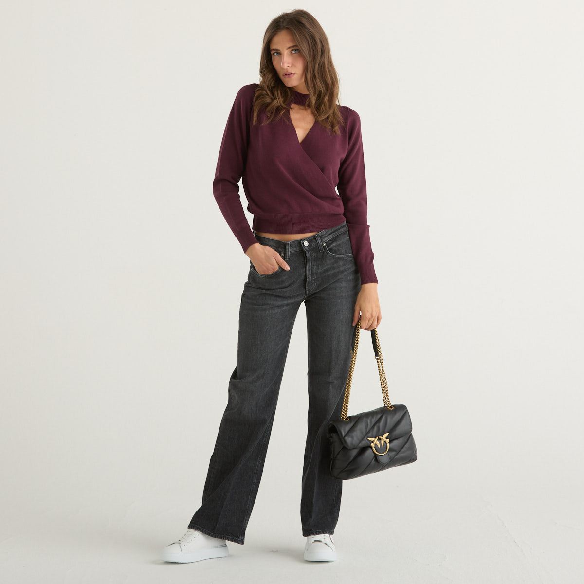 Twinset maglia incrociata davanti bordeaux