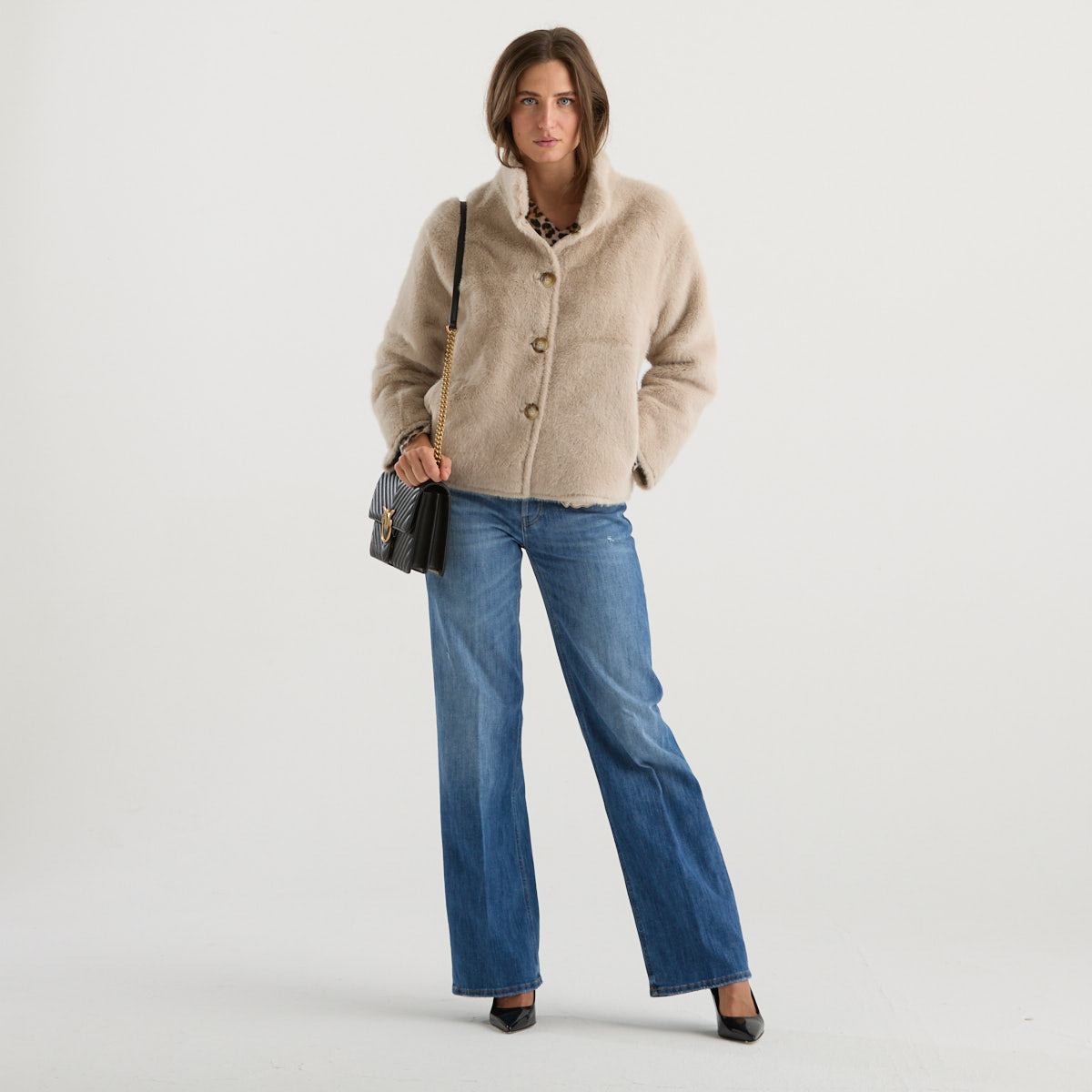 Blanche cappotto corto reversibile beige