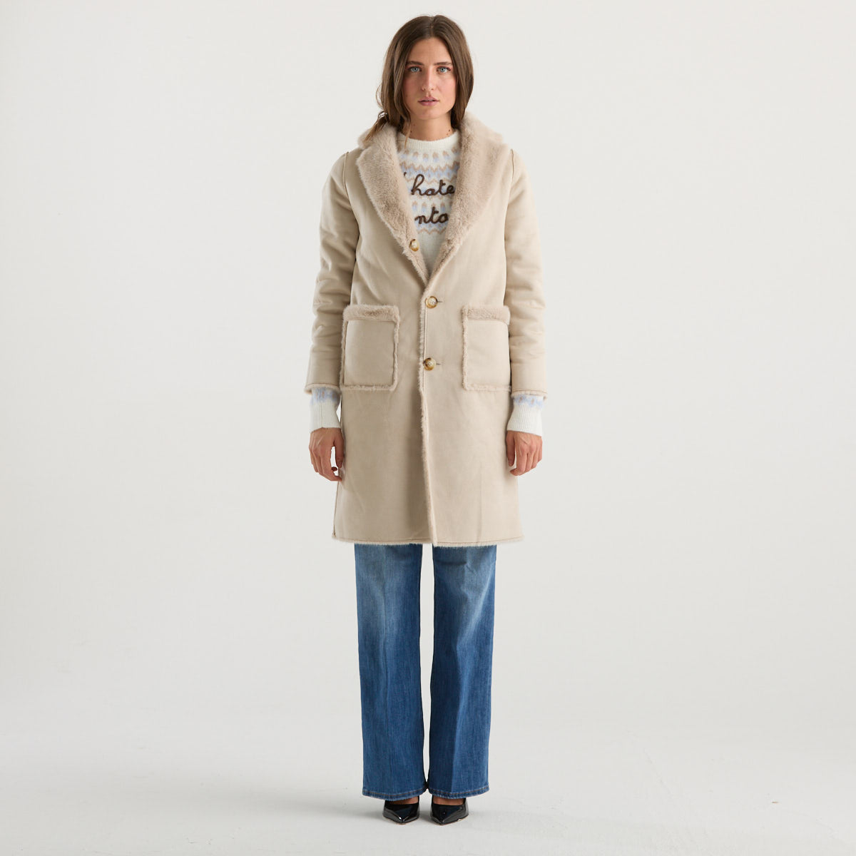 Blanche eco pelliccia reversibile beige