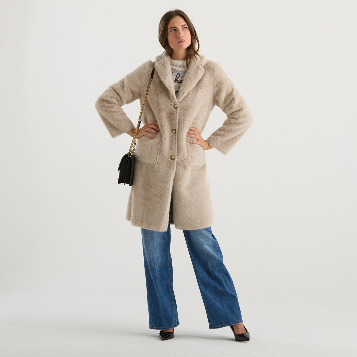 Blanche eco pelliccia reversibile beige