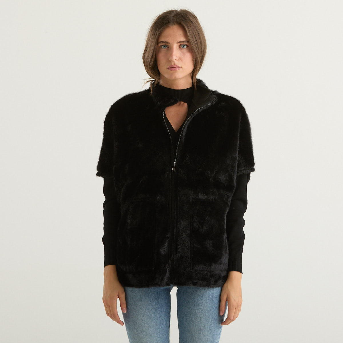 Blanche eco pelliccia smanicata reversibile nera