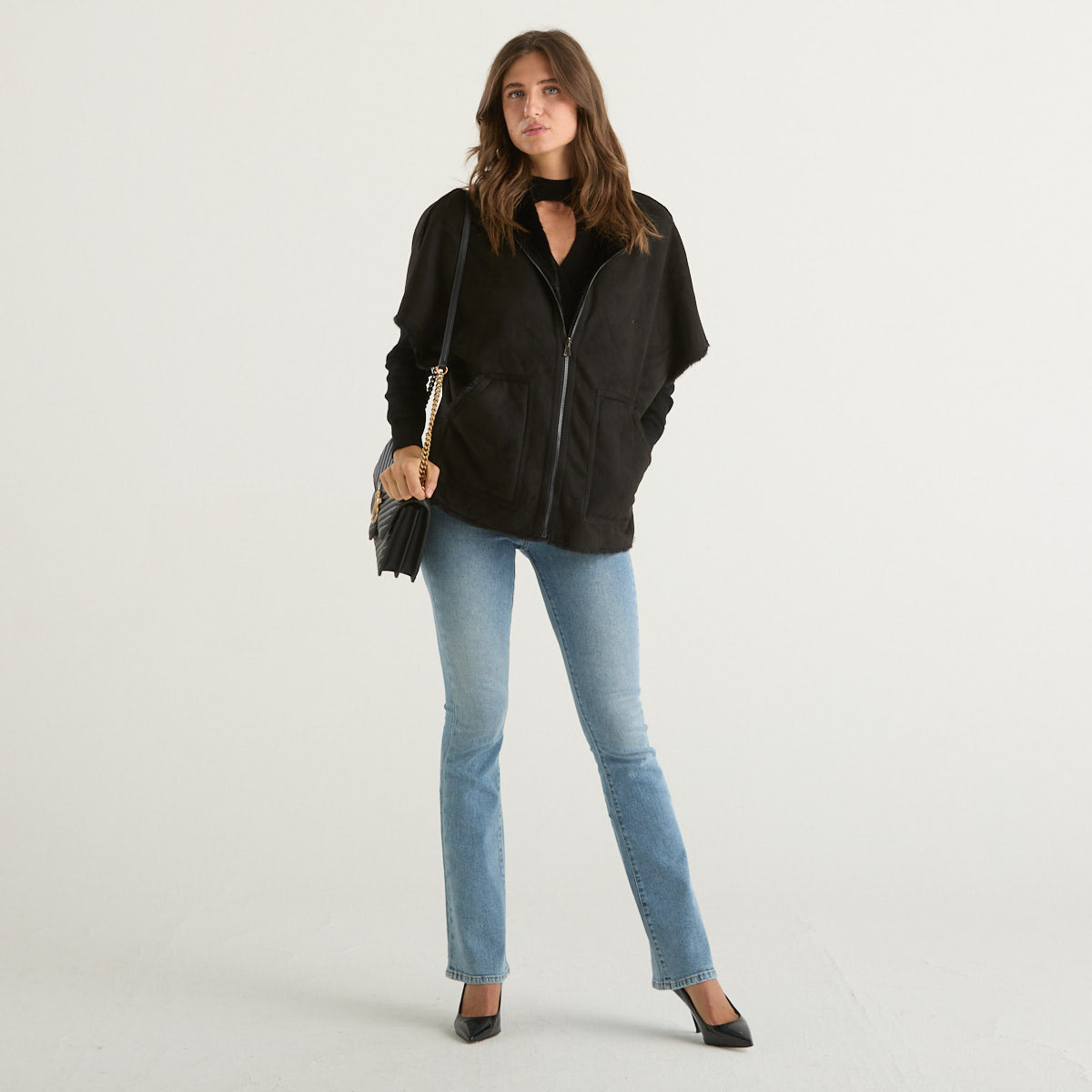 Blanche eco pelliccia smanicata reversibile nera