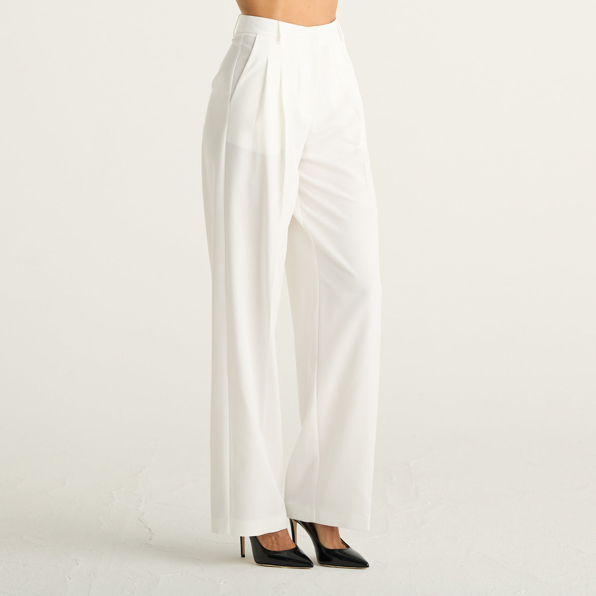 Patrizia Pepe pantaloni donna palazzo panna in gabardina elasticizzat