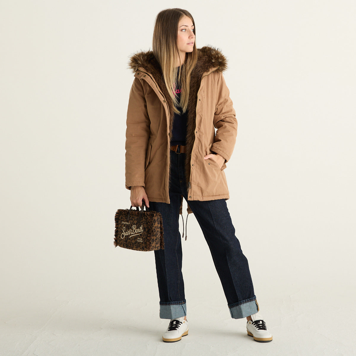 MC2 Saint Barth parka donna Brenna beige cerato con cappuccio