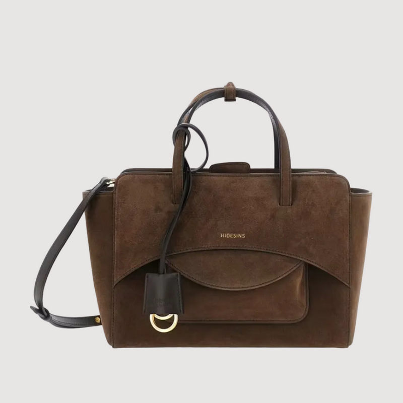 Hidesins borsa a mano Flap M in pelle scamosciata Chocolate