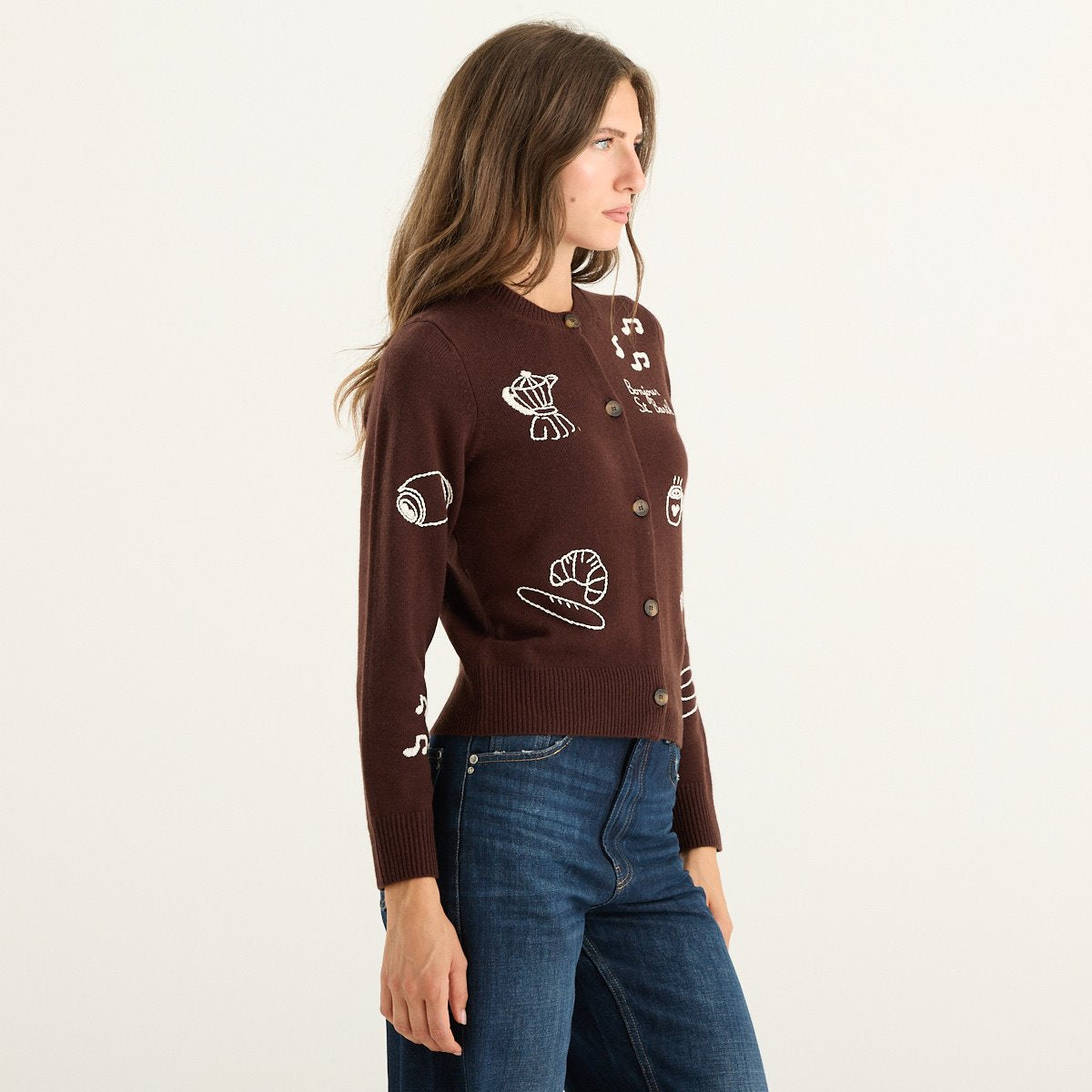 MC2 Saint Barth cardigan donna Sierra in lana marrone con ricami
