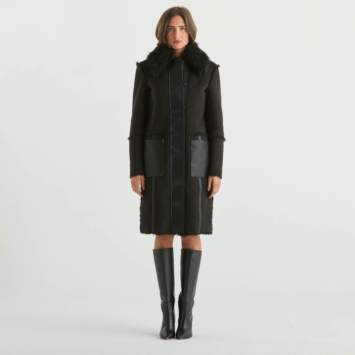 Patrizia Pepe eco montone lungo reversibile nero