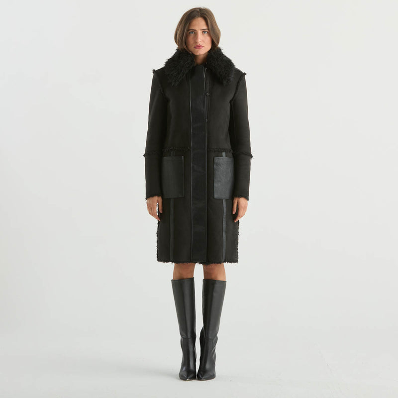 Patrizia Pepe eco montone lungo reversibile nero