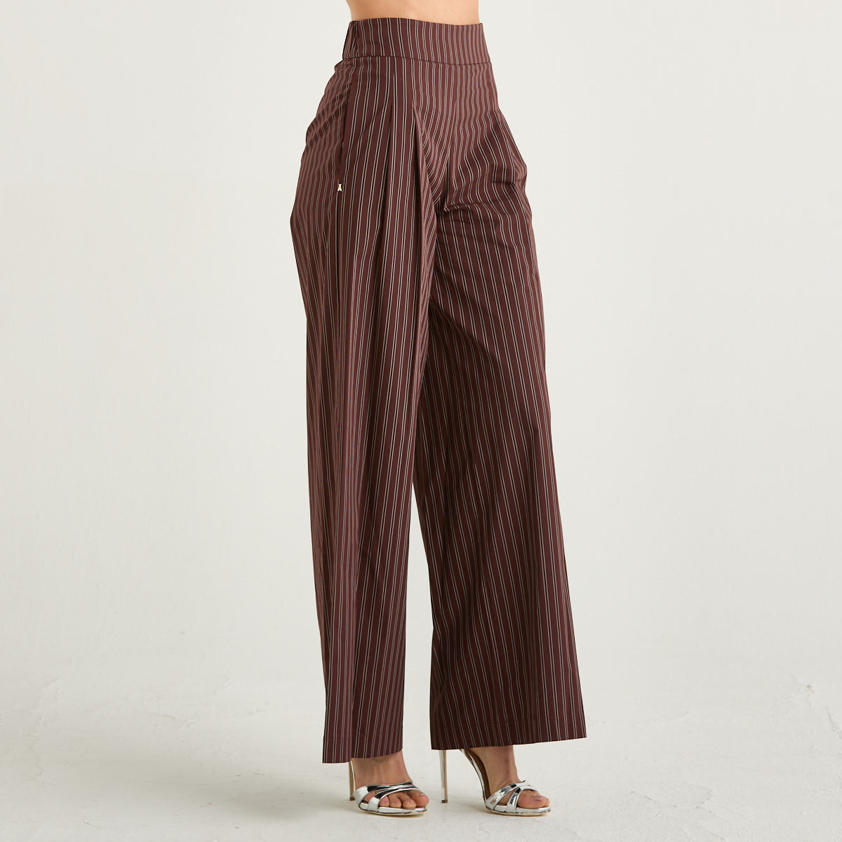 Patrizia Pepe pantalone popeline gessato marrone