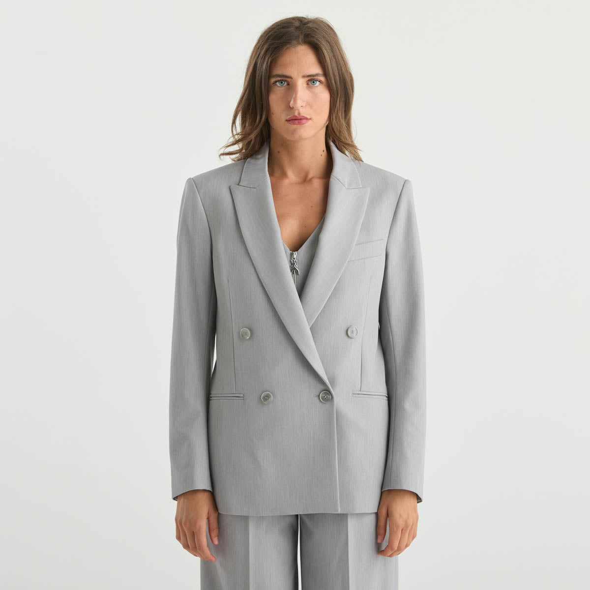Patrizia Pepe giacca doppiopetto in tessuto grigio