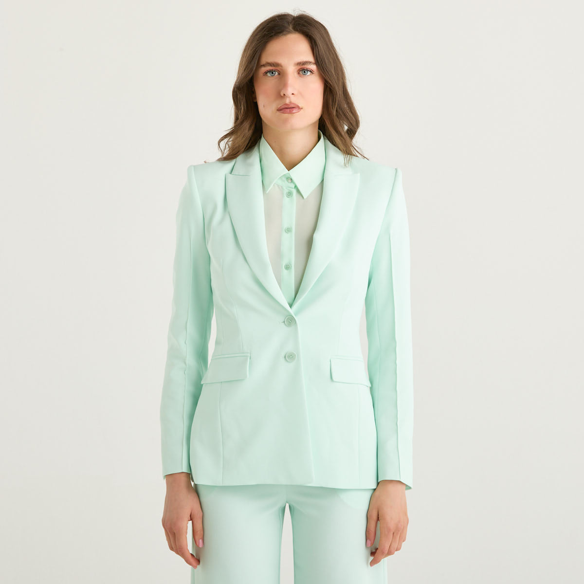 Patrizia Pepe giacca monopetto tiffany sfiancata