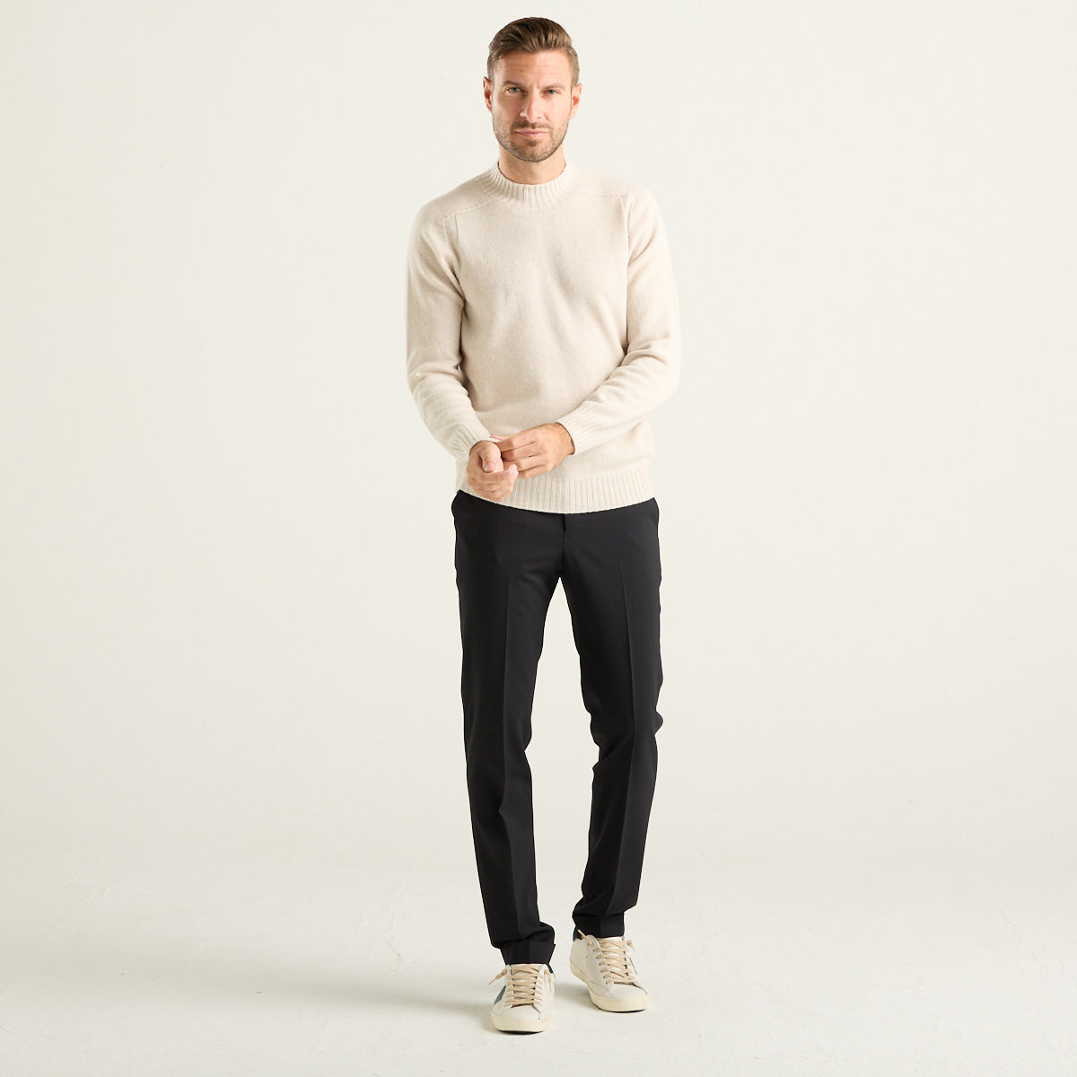 PT01 Dieci Pantalone Slim Uomo Nero in Lana Stretch