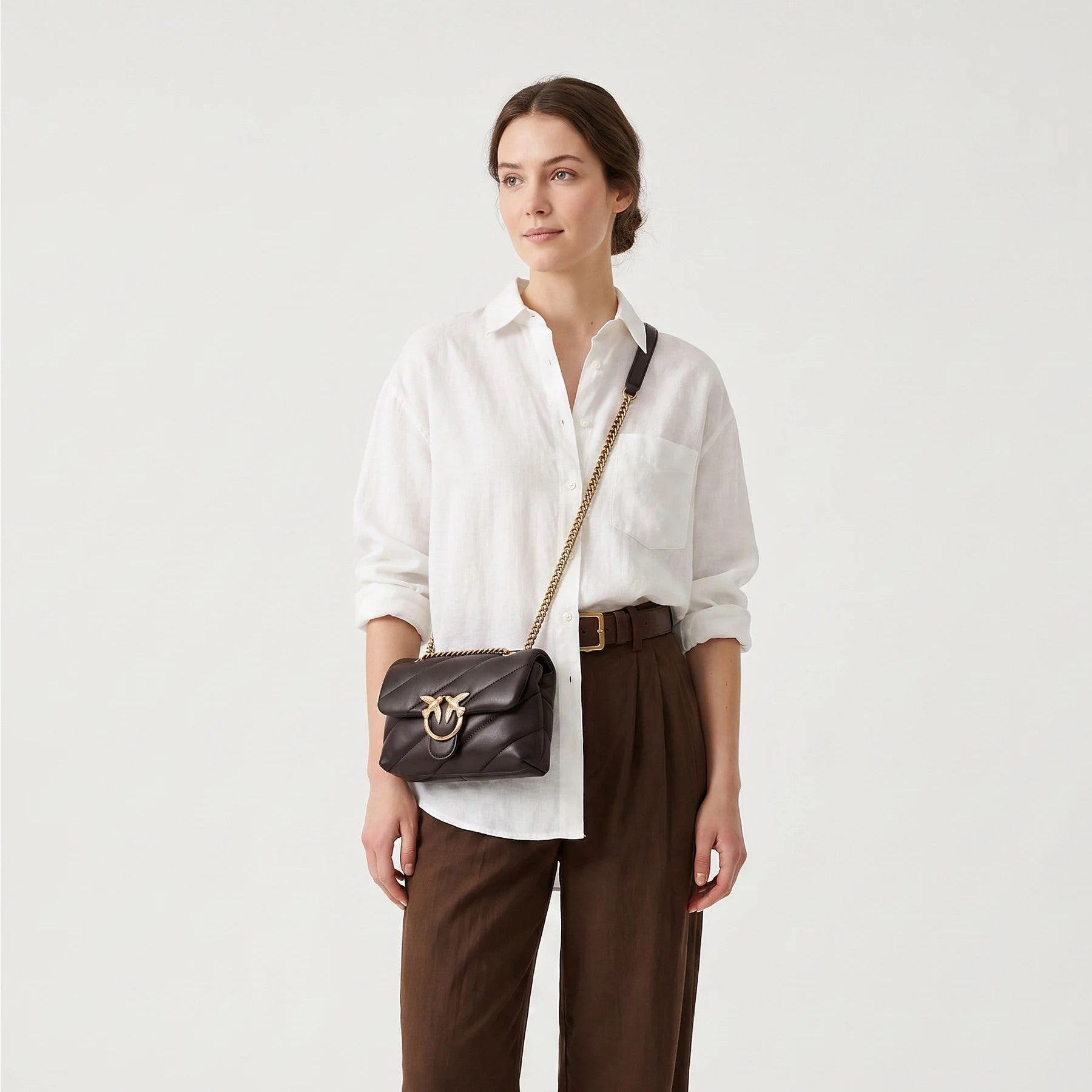 Pinko mini love bag puff maxi quilt pelle testa di moro
