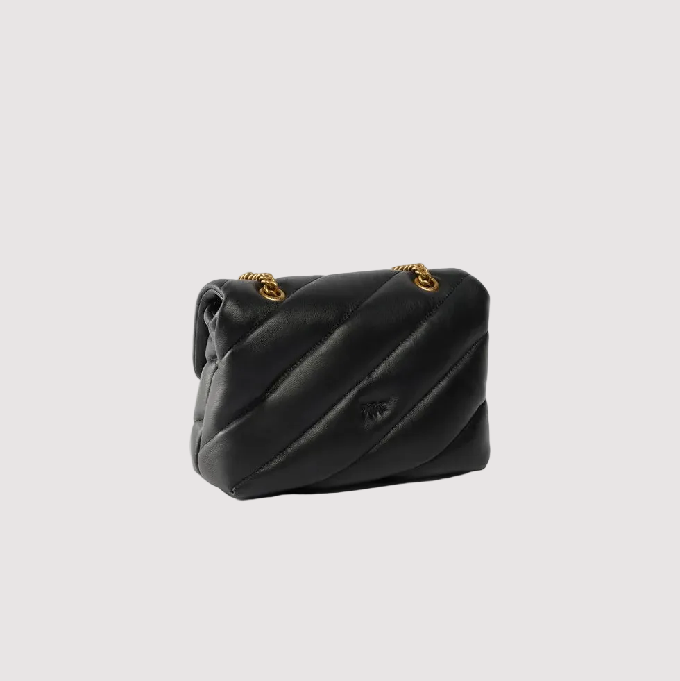 Pinko borsa a tracolla Mini Love Bag Puff in nappa trapuntata nera con fibbia gioiello