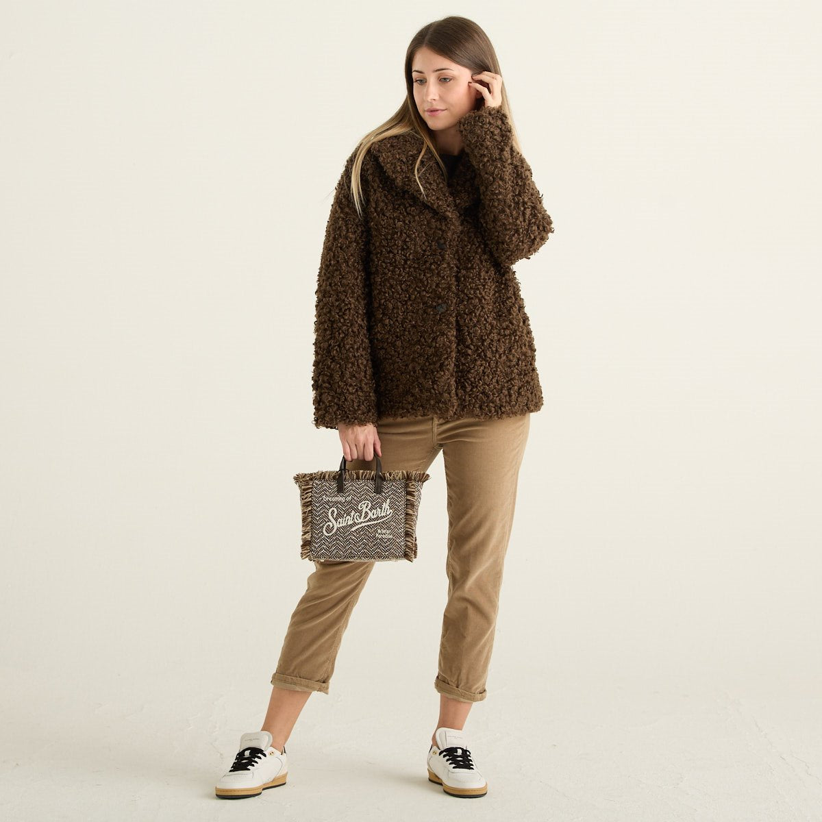 Blanche Giacca Reversibile Donna Marrone Cioccolato con Pelliccia Riccia Effetto Montone