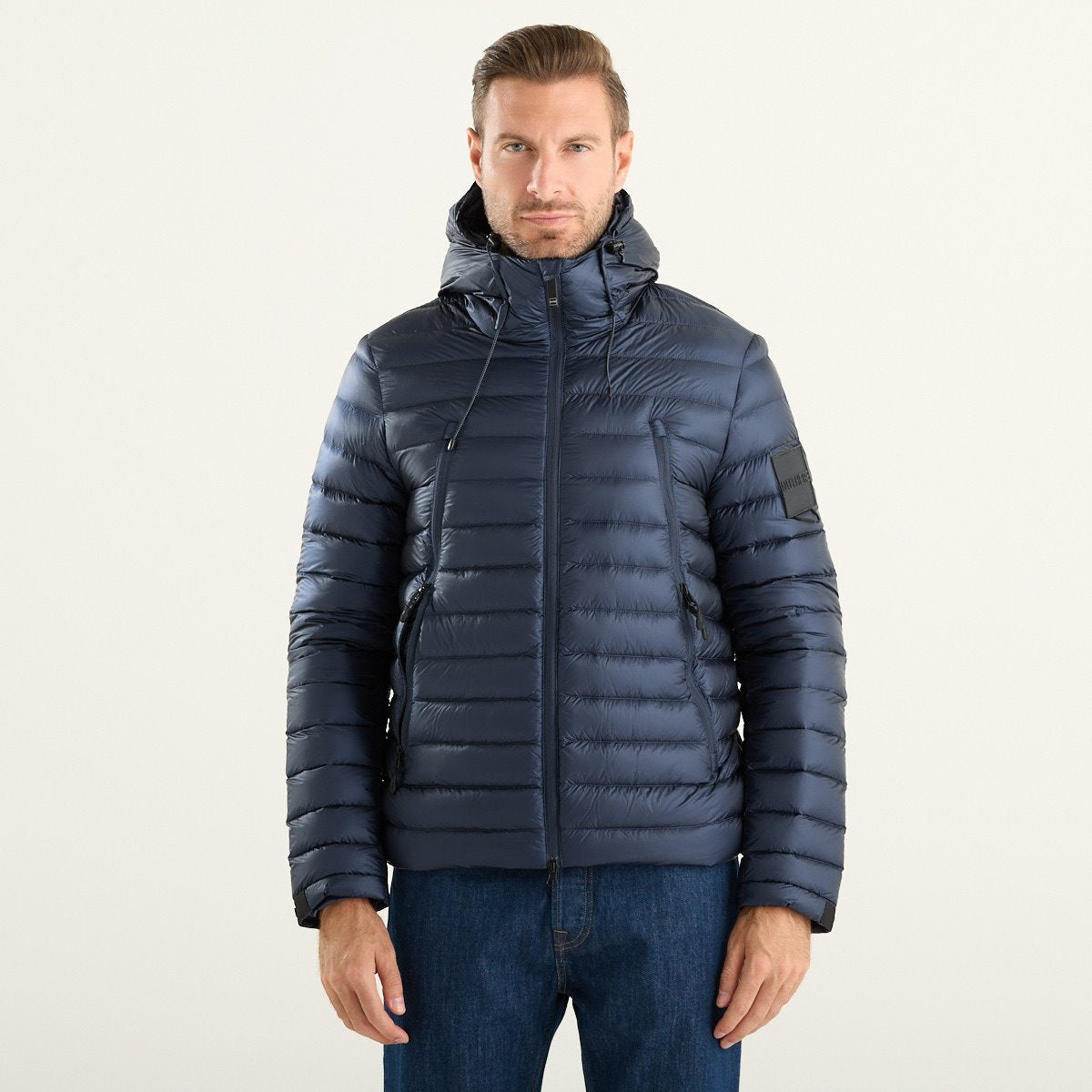 Outhere giubbotto uomo trapuntato blu navy con cappuccio