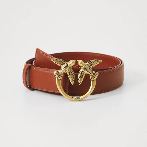 Pinko cintura alta Love Birds in pelle cuoio 4 cm