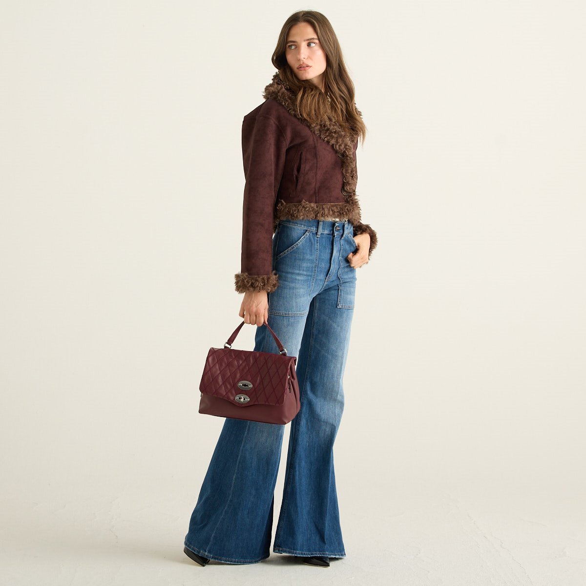 Blanche Giacca Reversibile Donna Marrone Cioccolato in Effetto Montone con Pelliccia Riccia