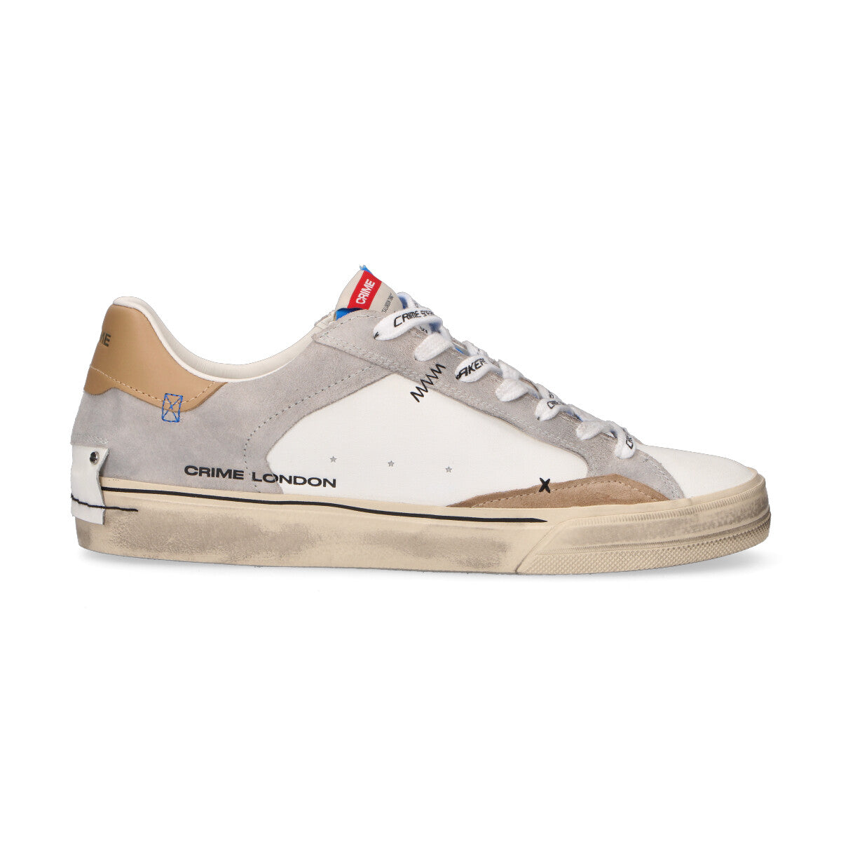 Crime London sneaker Distressed in pelle bianca grigia