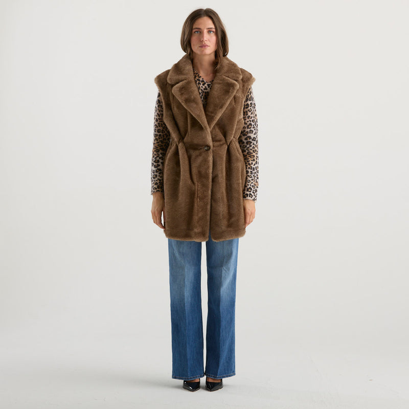 Blanche gilet eco pelliccia coulisse marrone