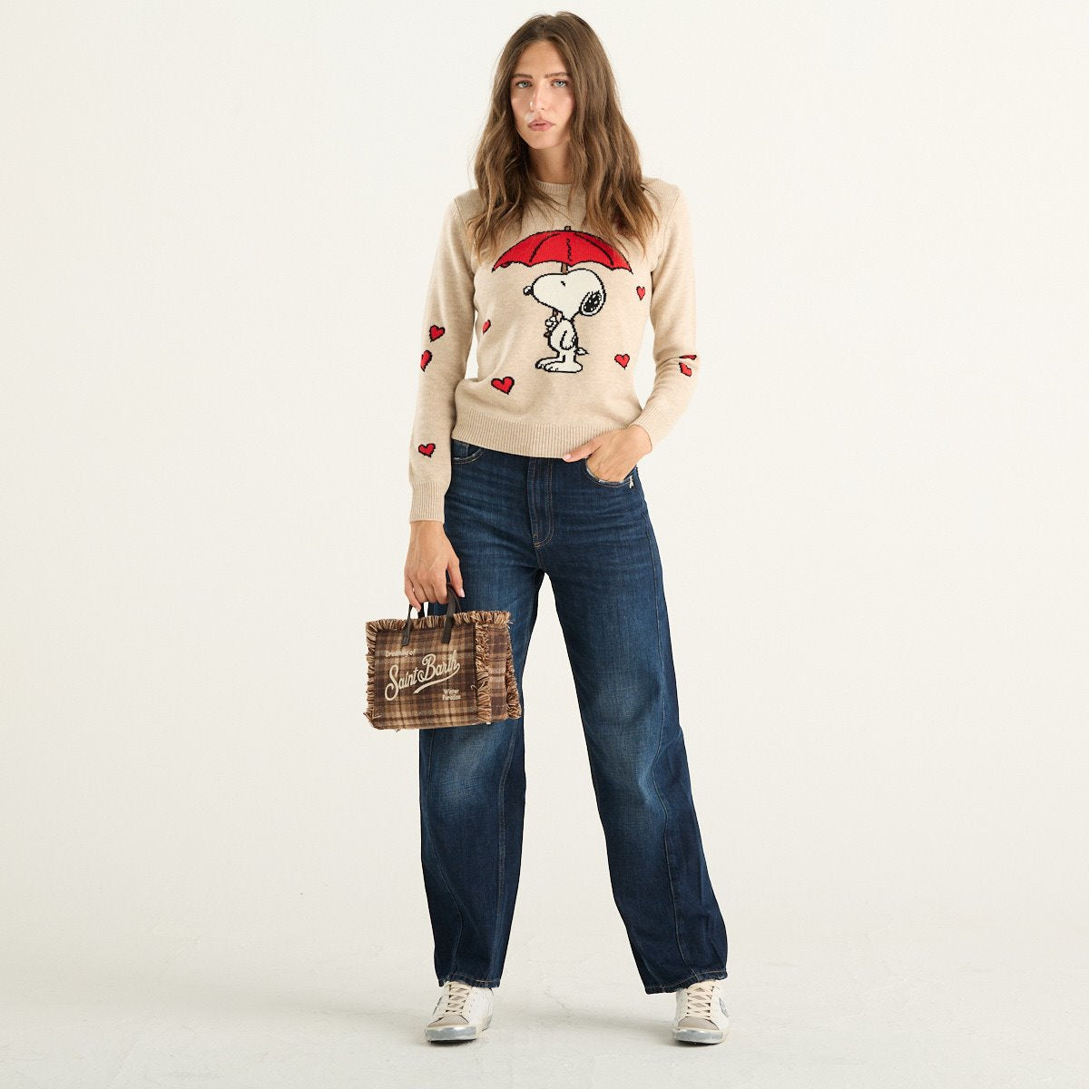 MC2 Saint Barth maglia donna New Queen beige con Snoopy e cuori