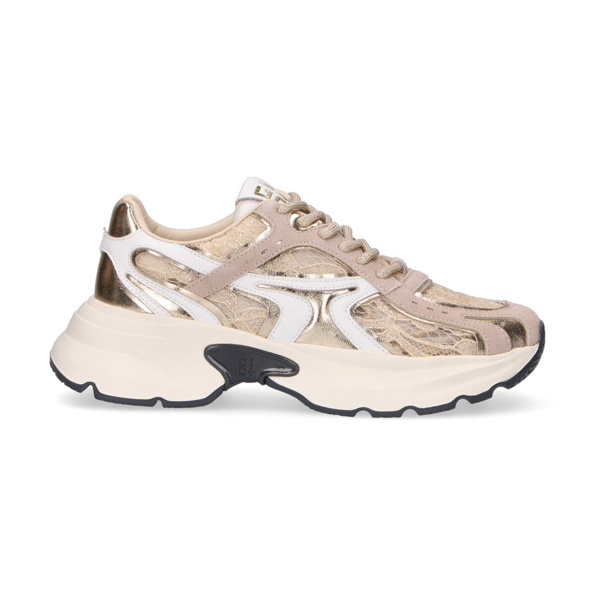Gio+ sneaker Dalia in camoscio,pelle e tessuto oro