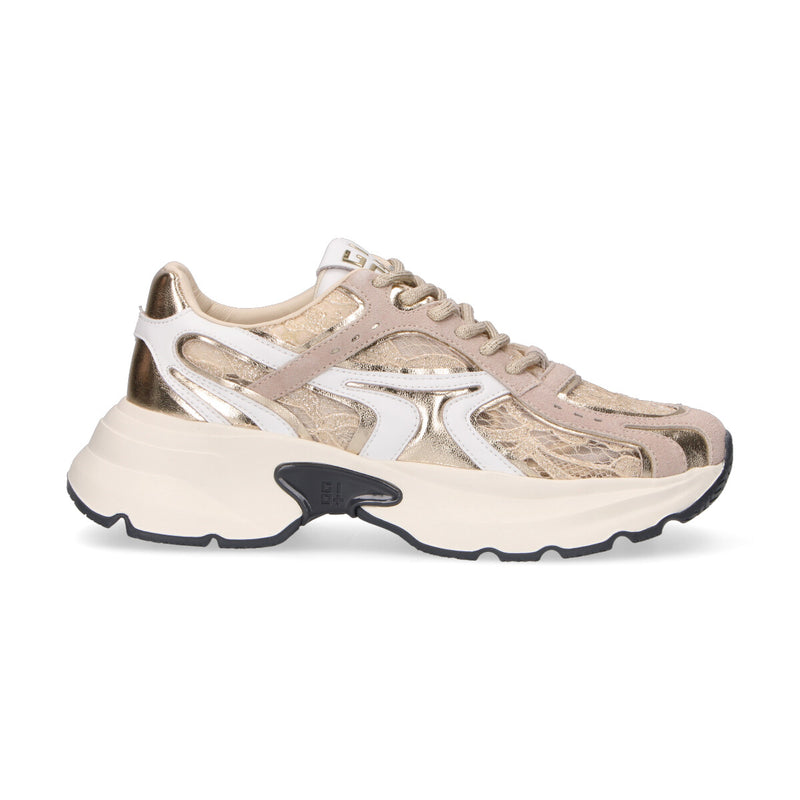 Gio+ sneaker Dalia in camoscio,pelle e tessuto oro
