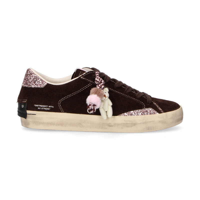 Crime London sneaker Distressed in camoscio testa di moro