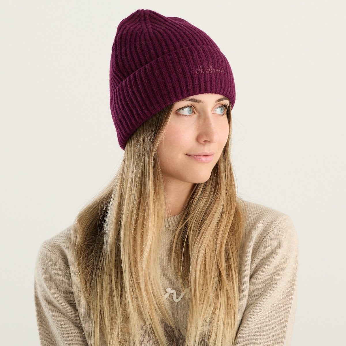 MC2 Saint Barth Cappello Moss Wool Donna Bordeaux in 100% Lana a Coste