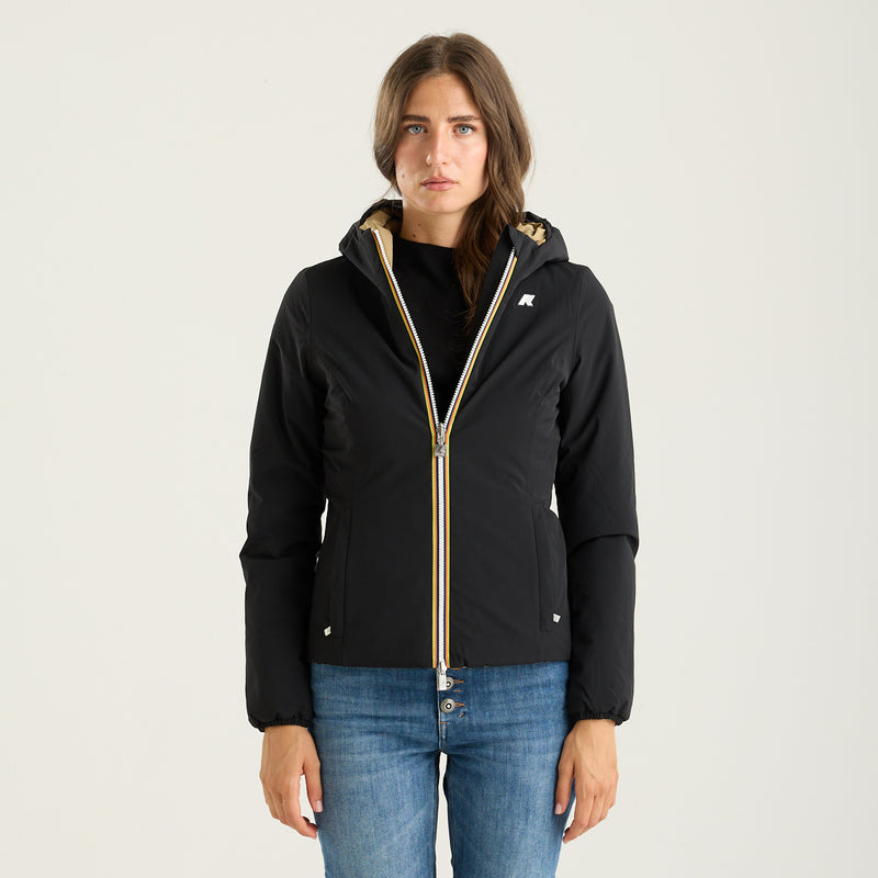 K-Way giubbotto lily reversibile nero e beige con cappuccio