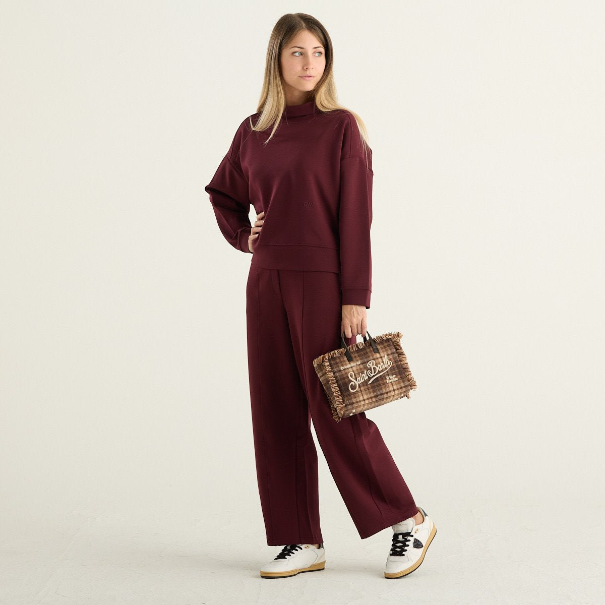 OWN Off With Nature felpa donna bordeaux a collo alto con logo ricamato