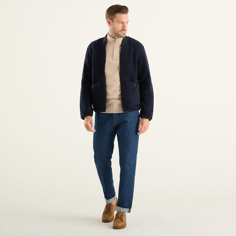 Bl’ker Vintage giacca uomo effetto sherpa blu navy con zip