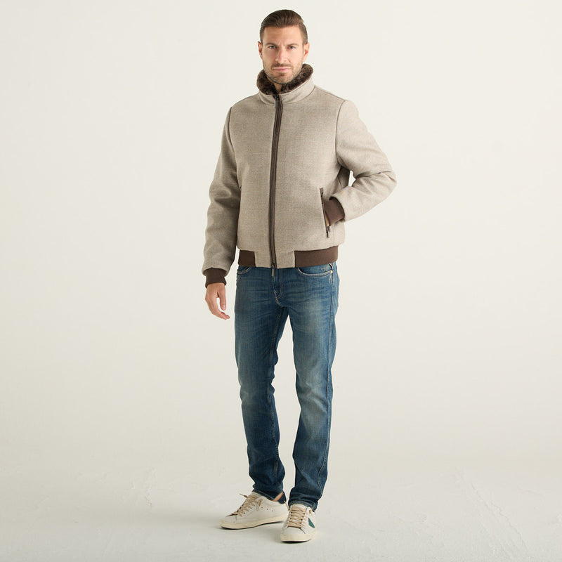 Moorer Bomber Uomo Beige con Collo in Shearling e Imbottitura in Piumino