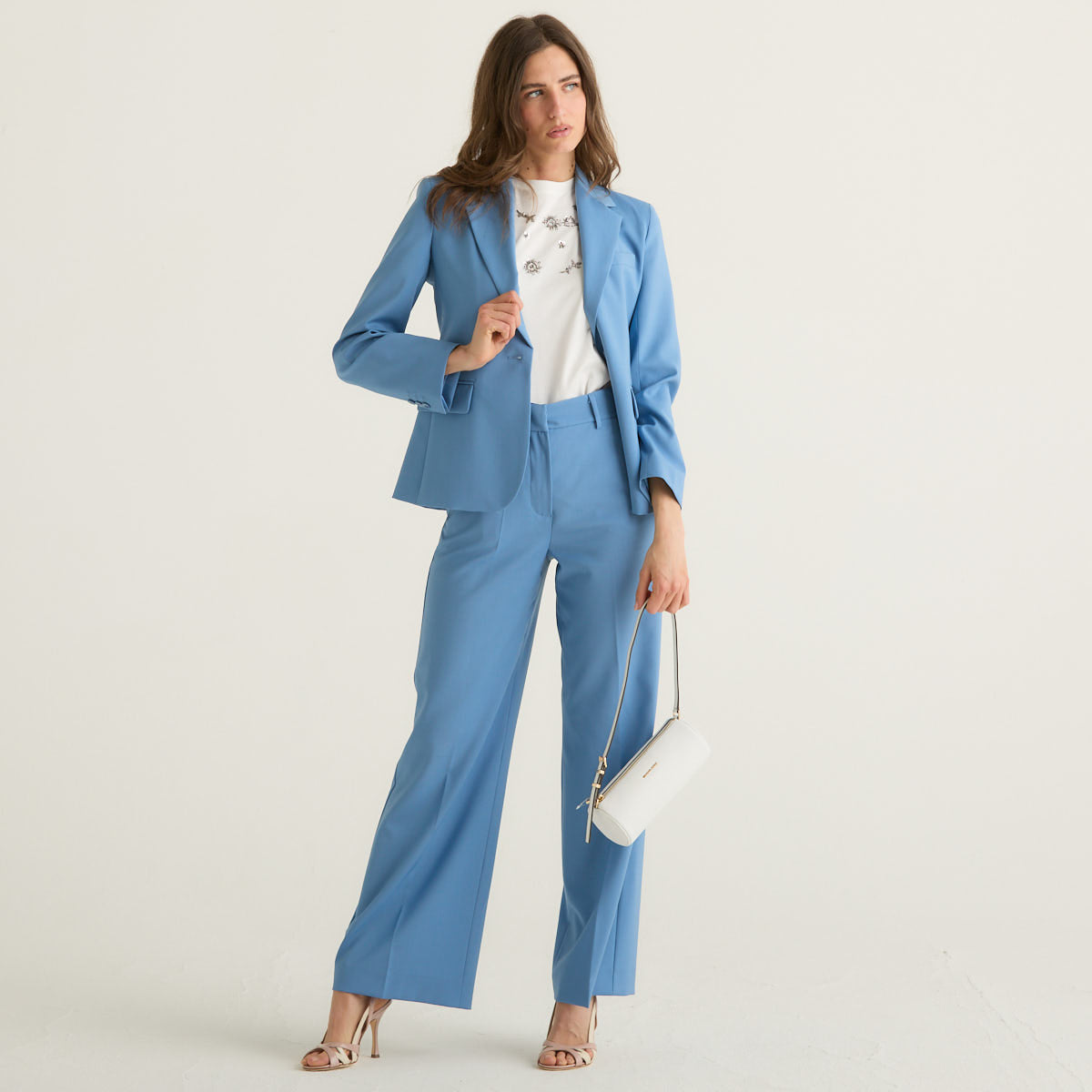 Weekend MaxMara pantalone palazzo in tela di lana azzurro