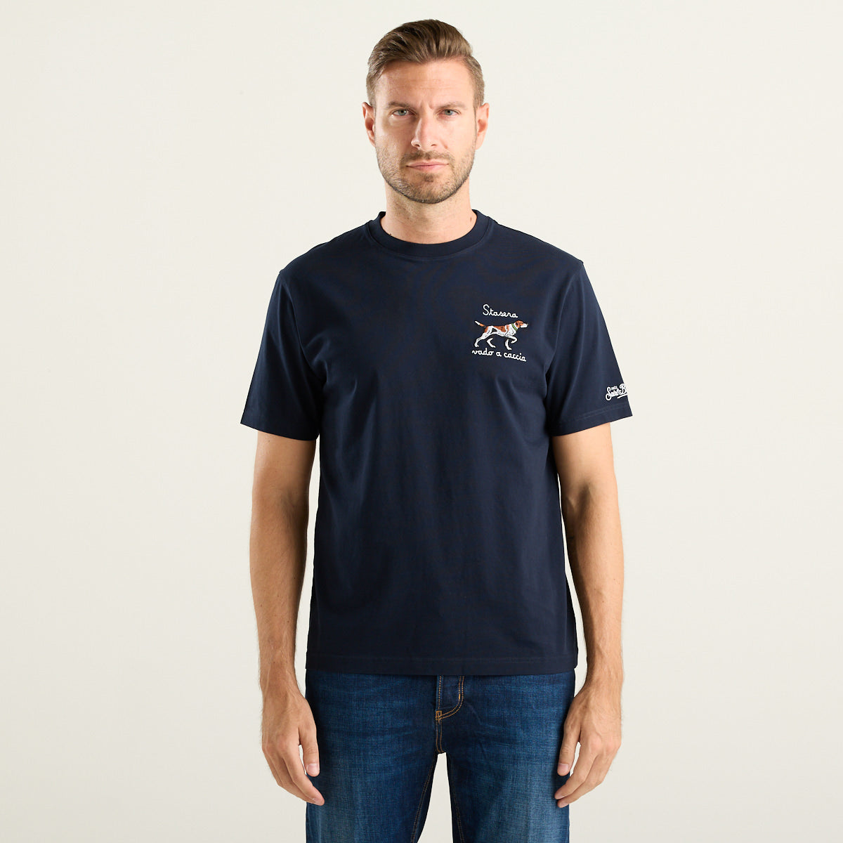 Mc2 Saint Barth t-shirt in cotone con ricamo blu