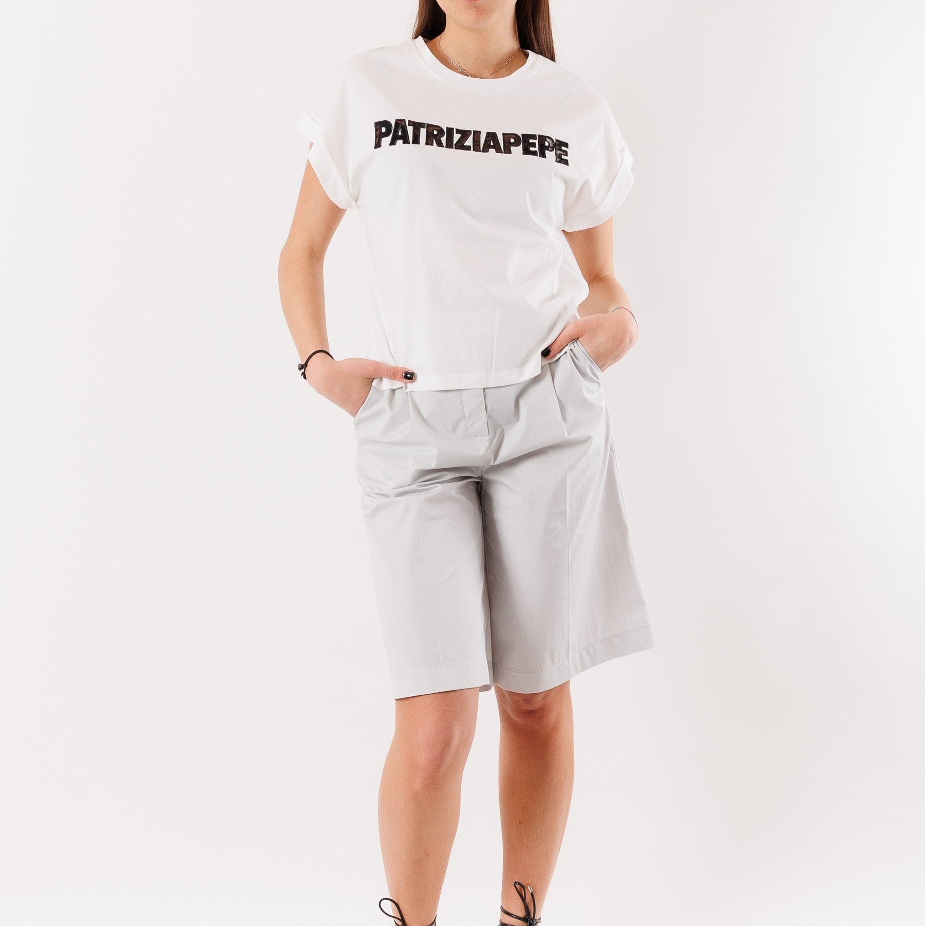 Patrizia Pepe t-shirt in cotone con scritta in pizzo
