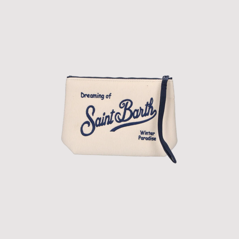 Mc2 Saint Barth pochette Aline in Corduroy panna e blu