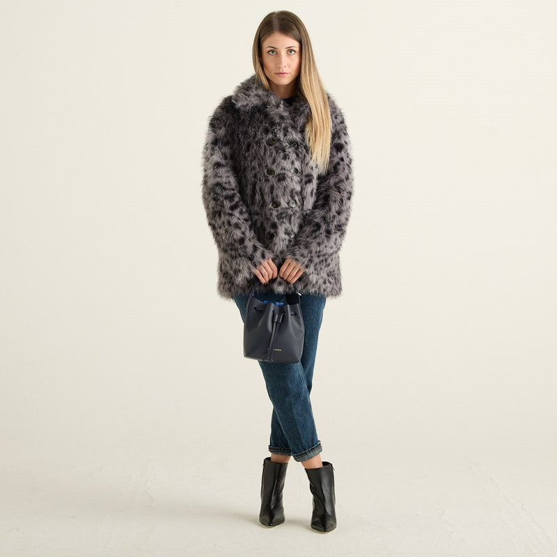 Blanche Giacca Reversibile Donna Grigio Leopardato e Nero con Pelliccia Effetto Montone