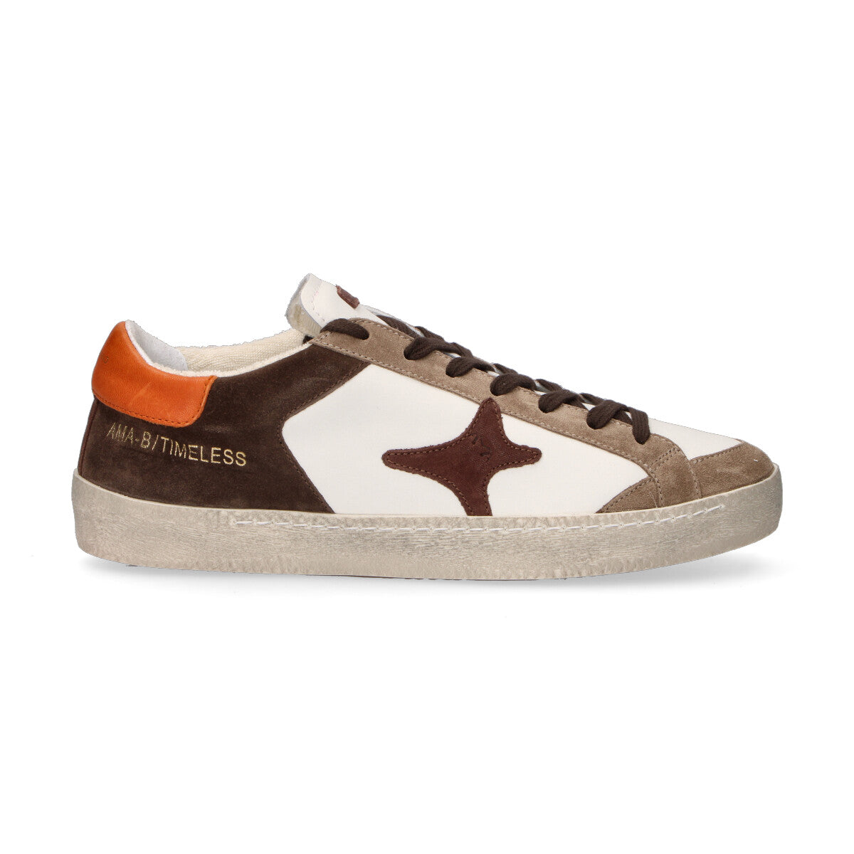 Ama brand sneaker Time in pelle bianca marrone