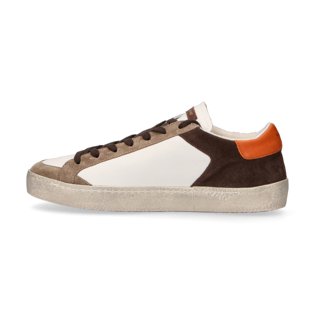 Ama brand sneaker Time in pelle bianca marrone