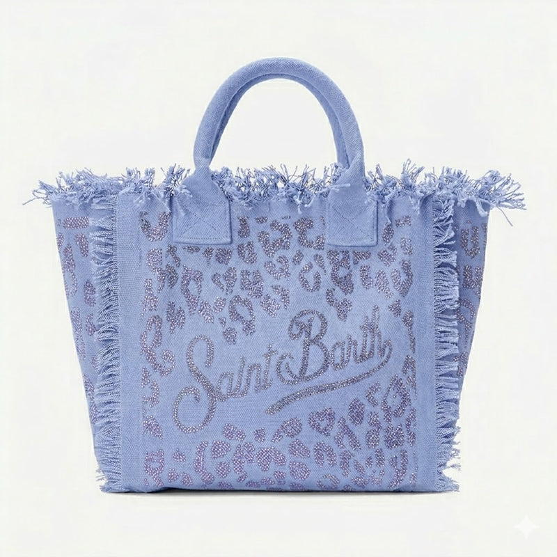 Mc2 Saint Barth borsa vanity strass leopard azzurra