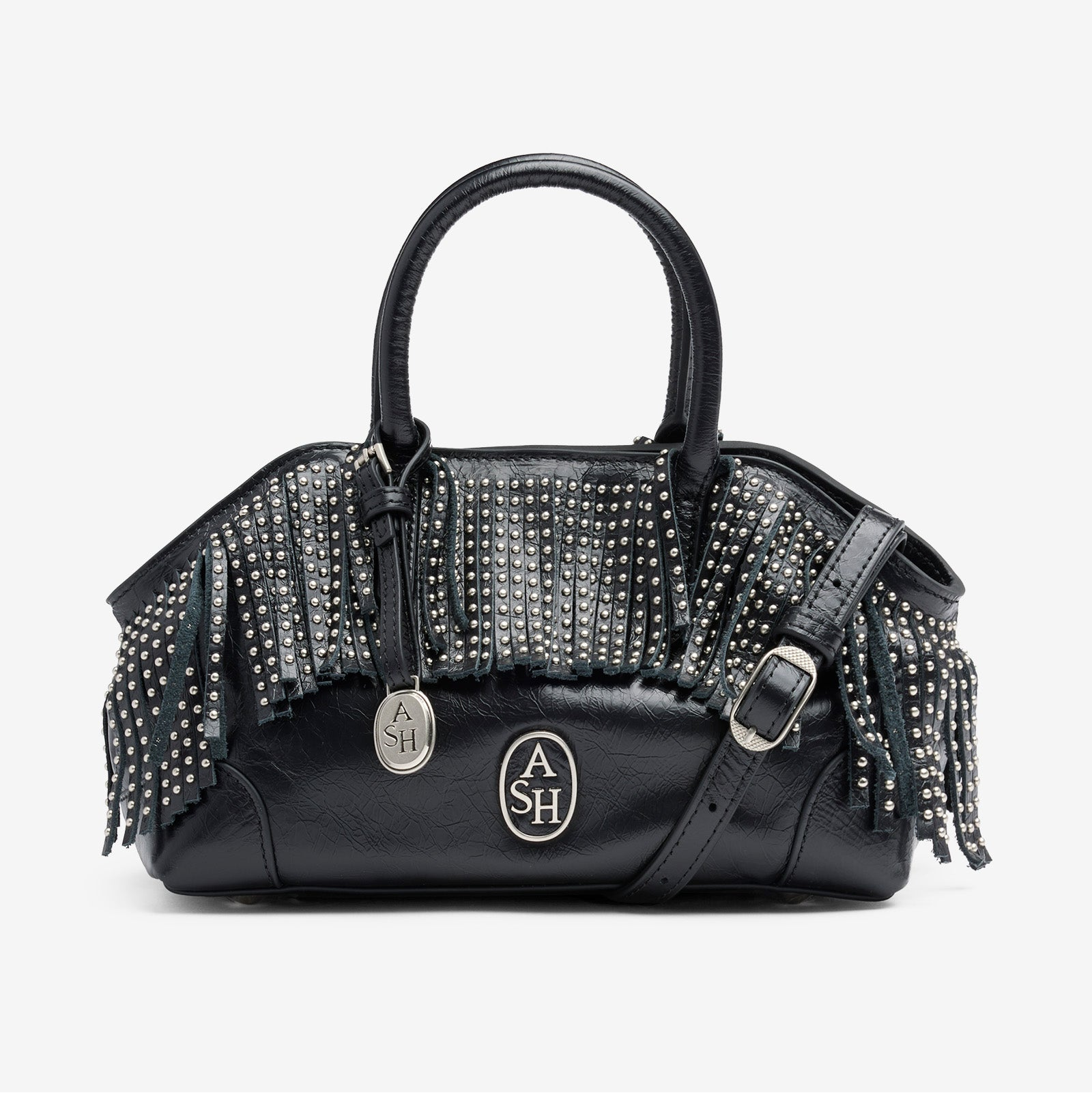 Ash borsa josephine fringe in pelle nera