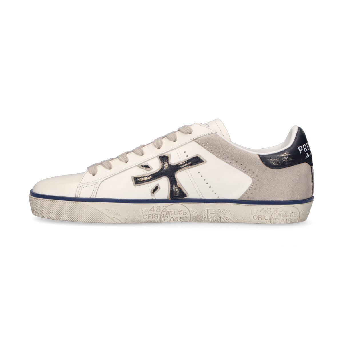 Premiata sneaker Steven in pelle panna blu
