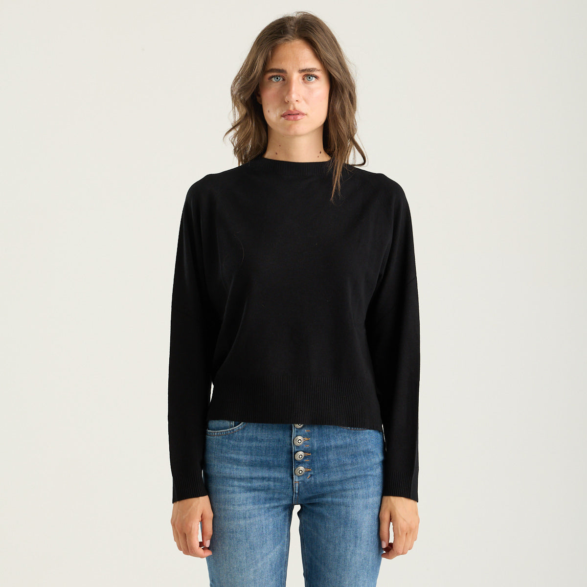 Solotre maglione girocollo in tessuto nero