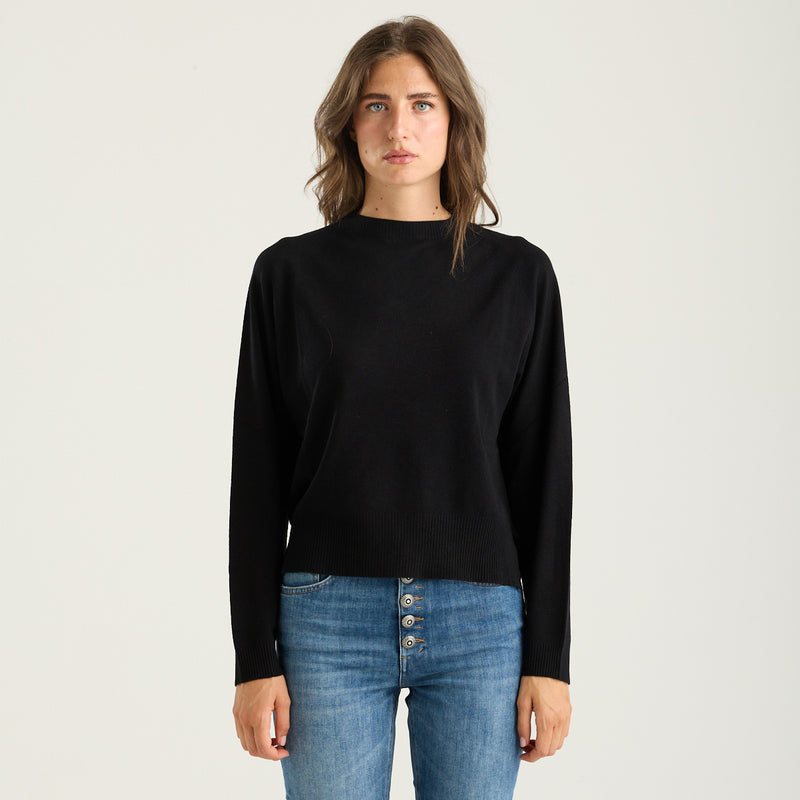Solotre maglione girocollo in tessuto nero