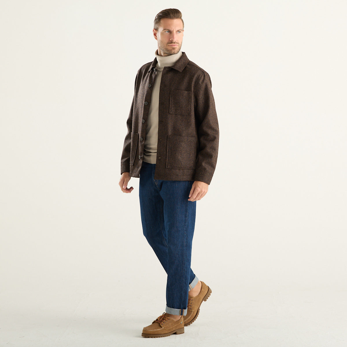 Xacus – Giacca camicia uomo marrone a spina di pesce