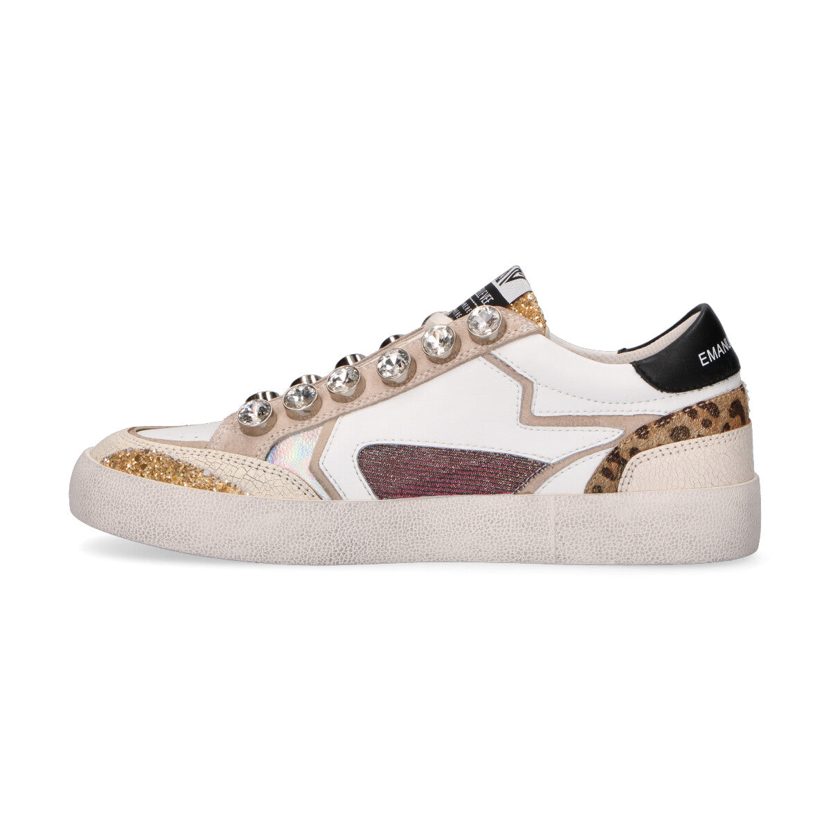 Emanuelle Vee sneakers allacciata in pelle bianca e glitter oro